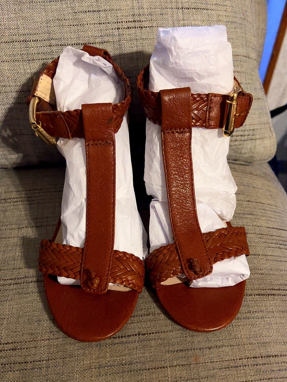 Michael Kors Brown Leather T-Strap Sandals - Picture 7 of 7